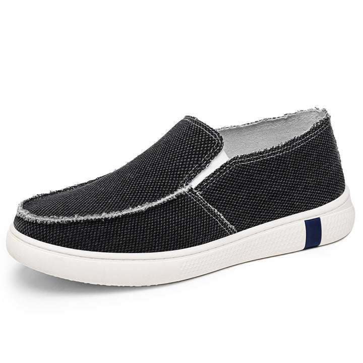 Men's casual canvas slip-on with frayed edge, elastic insert, and grippy rubber sole Mune Fashion