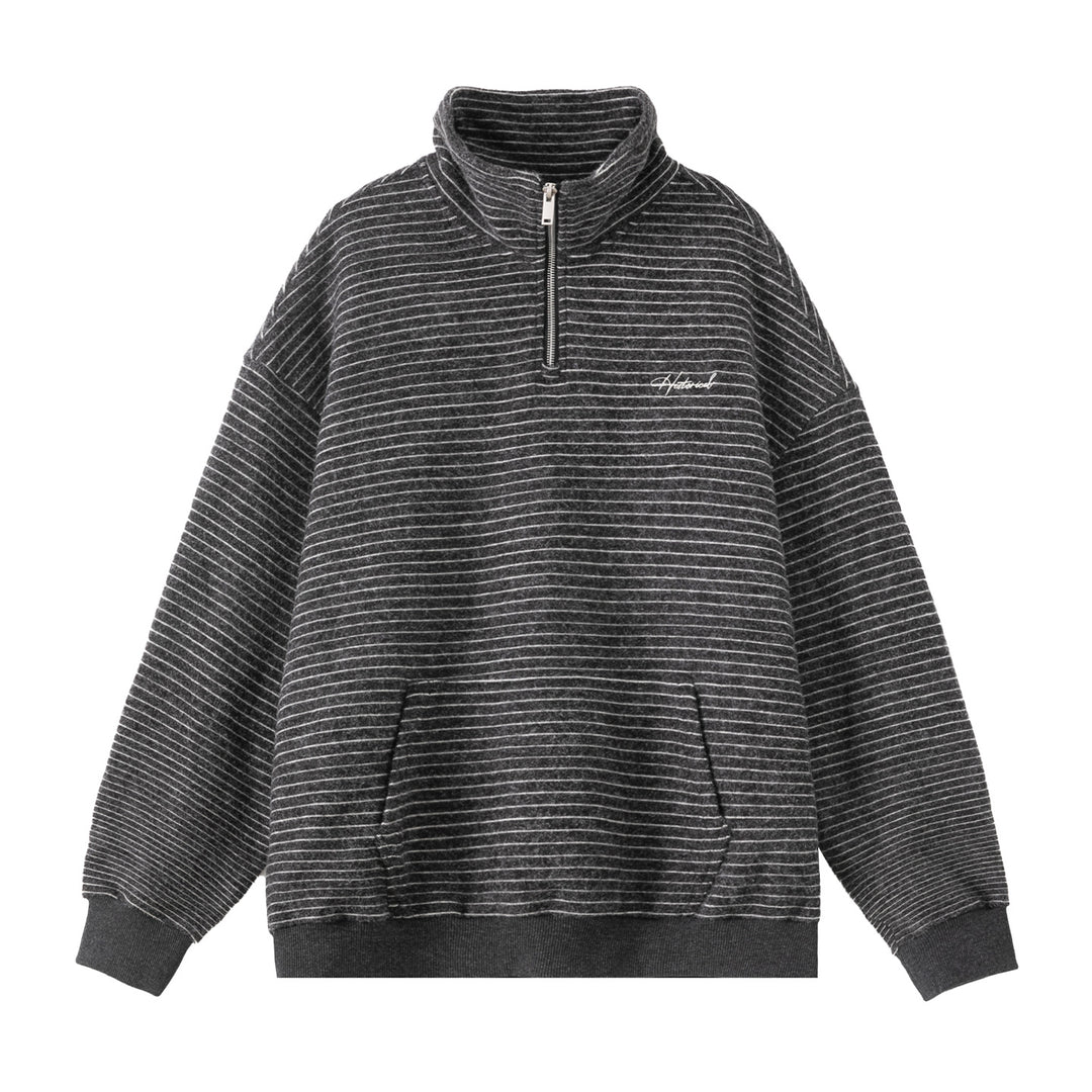 Unisex Oversize-Halfzip-Sweatshirt in fine striped terry with stand-up collar and kangaroo pocket Mune Fashion