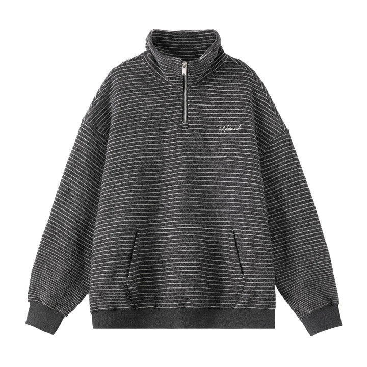 Unisex Oversize-Halfzip-Sweatshirt in fine striped terry with stand-up collar and kangaroo pocket Mune Fashion