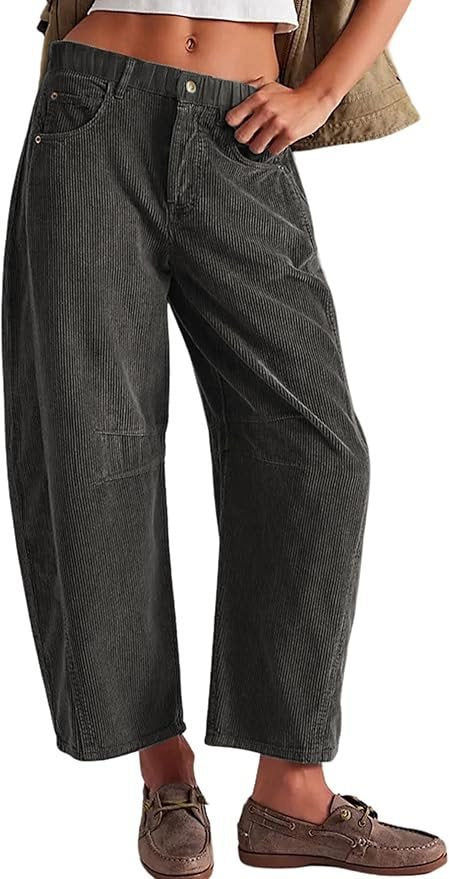 Women Wide Cord Pants with High Waist, Cropped Leg and Side Pockets Mune Fashion