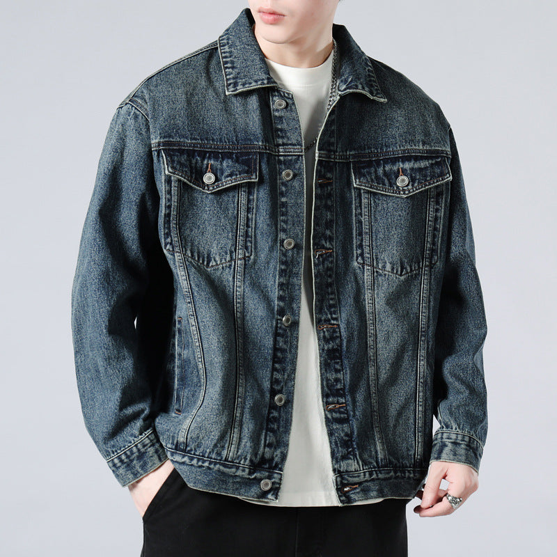 Men's Oversized Denim Jacket with Metal Button Placket and Chest Pockets Mune Fashion
