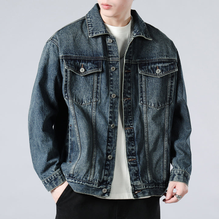 Men's Oversized Denim Jacket with Metal Button Placket and Chest Pockets Mune Fashion