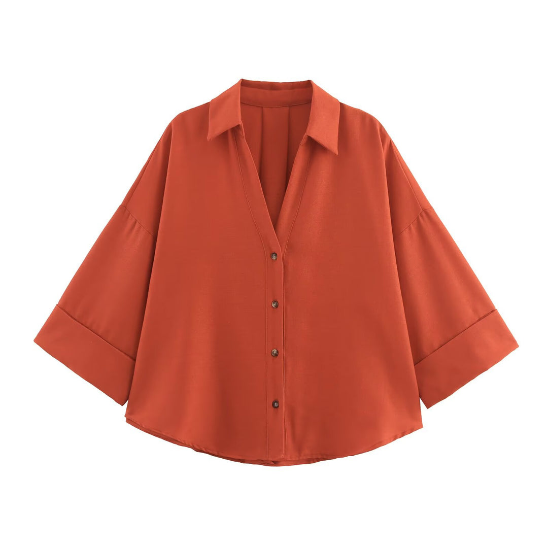 Women's relaxed oversized shirt blouse with wide collar and three-quarter sleeves Mune Fashion