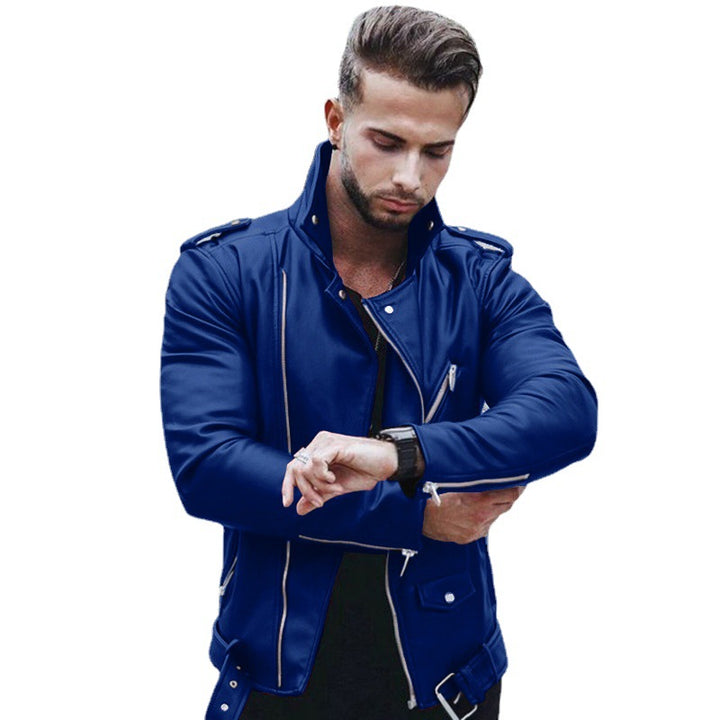 Men's stylish biker jacket made of faux leather with asymmetrical zipper and fitted cut Mune Fashion