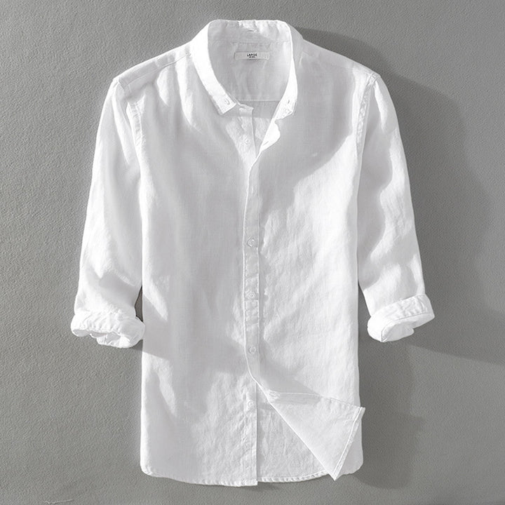 Men's Lightweight Linen Shirt with Kent Collar and Rolled Sleeves Mune Fashion