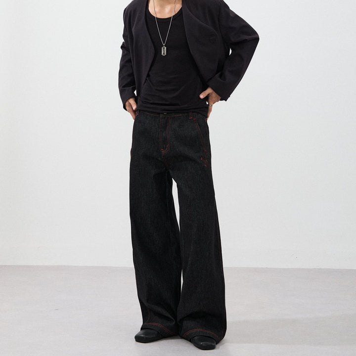 Men's Ultra-Wide Raw Denim Marlene Trousers with Contrast Seams Mune Fashion