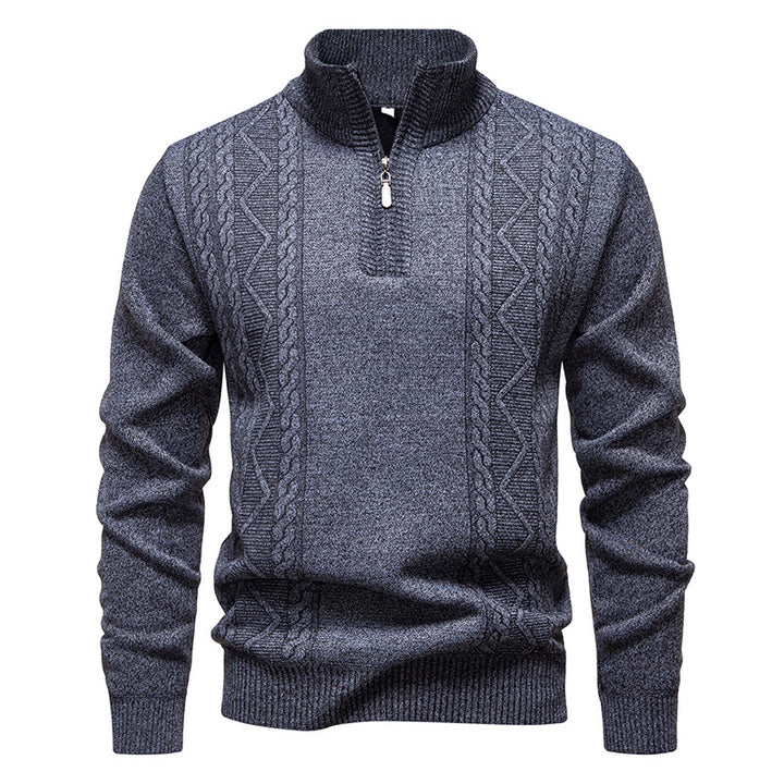 Men's premium knit pullover with half-zip, stand-up collar, and decorative cable pattern Mune Fashion