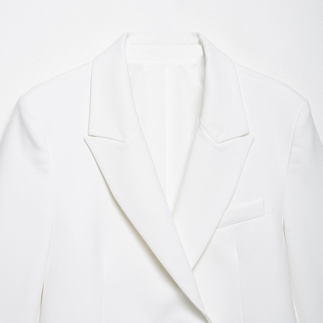Women Double-Breasted Longline Blazer with Oversized Cut and Piped Pockets Mune Fashion