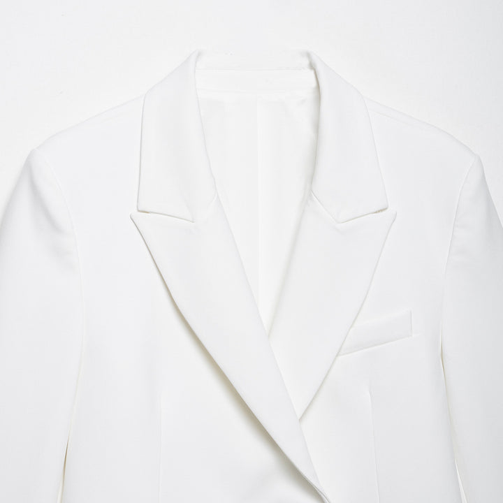Women Double-Breasted Longline Blazer with Oversized Cut and Piped Pockets Mune Fashion