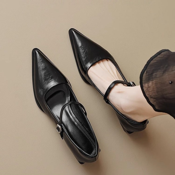 Ladies' Mary Jane style ankle strap pumps with pointed toe cap and shaped block heel Mune Fashion