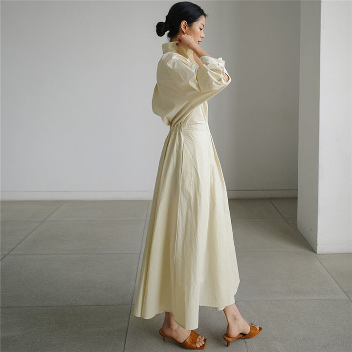 Women's Midaxi Shirt Dress with Tailored Draping and Wide Flared Skirt Mune Fashion