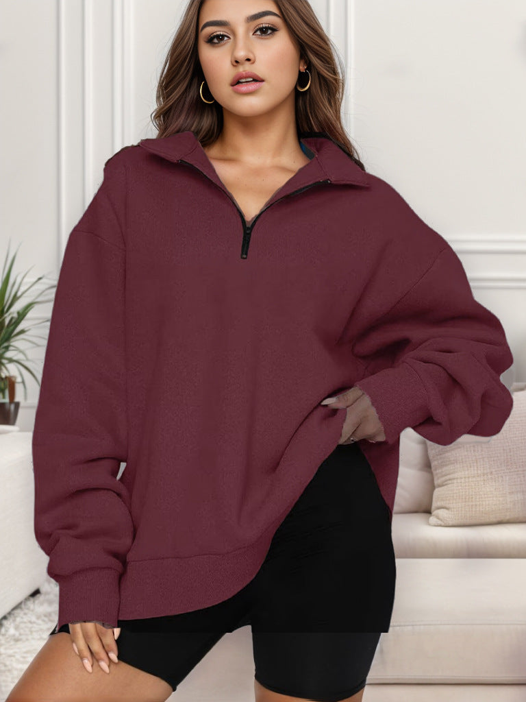Women's oversized sweatshirt with half-zip and stand-up collar Mune Fashion