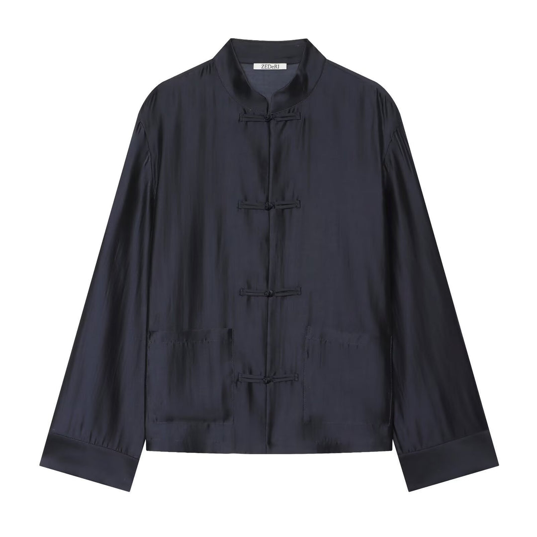 Women's Mandarin Collar Jacket with Chinese Knot Fastenings and Patch Pockets Mune Fashion