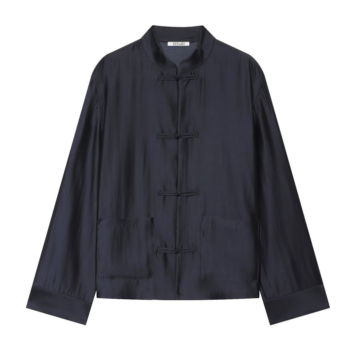 Women's Mandarin Collar Jacket with Chinese Knot Fastenings and Patch Pockets Mune Fashion