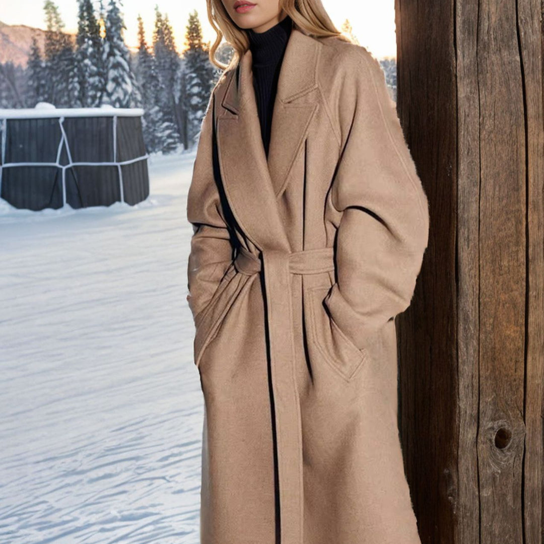 Women's long coat made of wool blend with notch collar and loose fit Mune Fashion