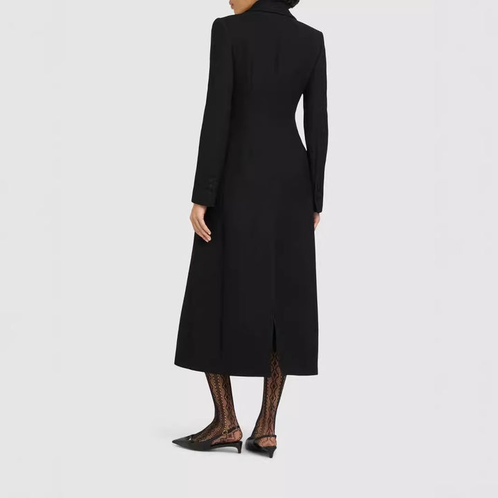Women's Double-Breasted Tailored Blazer Dress with Maxi Length and Flap Pockets Mune Fashion