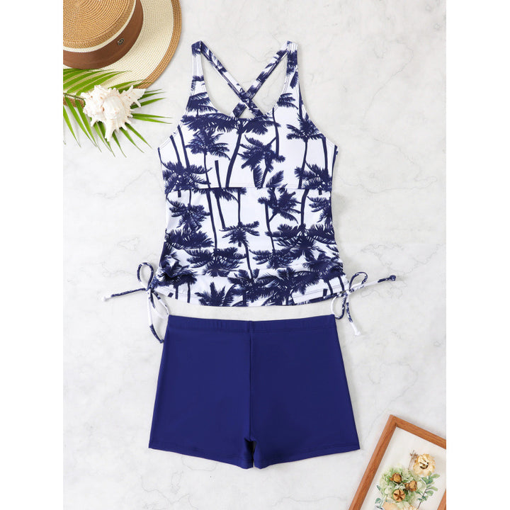 Women's Tankini Set with exciting palm motif and adjustable ties Mune Fashion