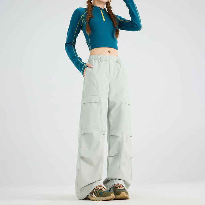 Women's Wide Cargo Pants with Elastic Waistband, Drawstring and Utility Pockets Mune Fashion