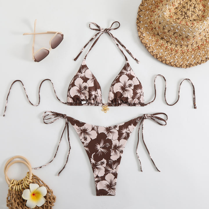 Women's triangle bikini with floral design and adjustable straps Mune Fashion