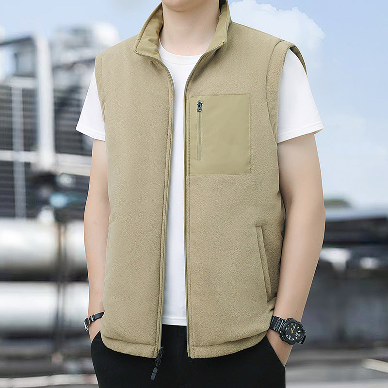 Men's warm fleece vest with zipper, chest pocket and stand-up collar Mune Fashion