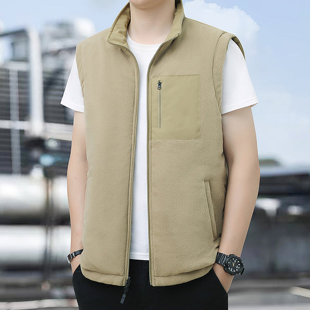 Men's warm fleece vest with zipper, chest pocket and stand-up collar Mune Fashion