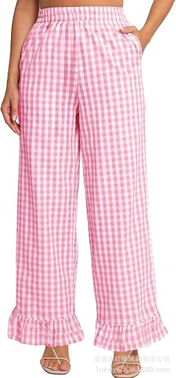 Women's palazzo pants with elastic waistband, side pockets, and ruffled hem Mune Fashion