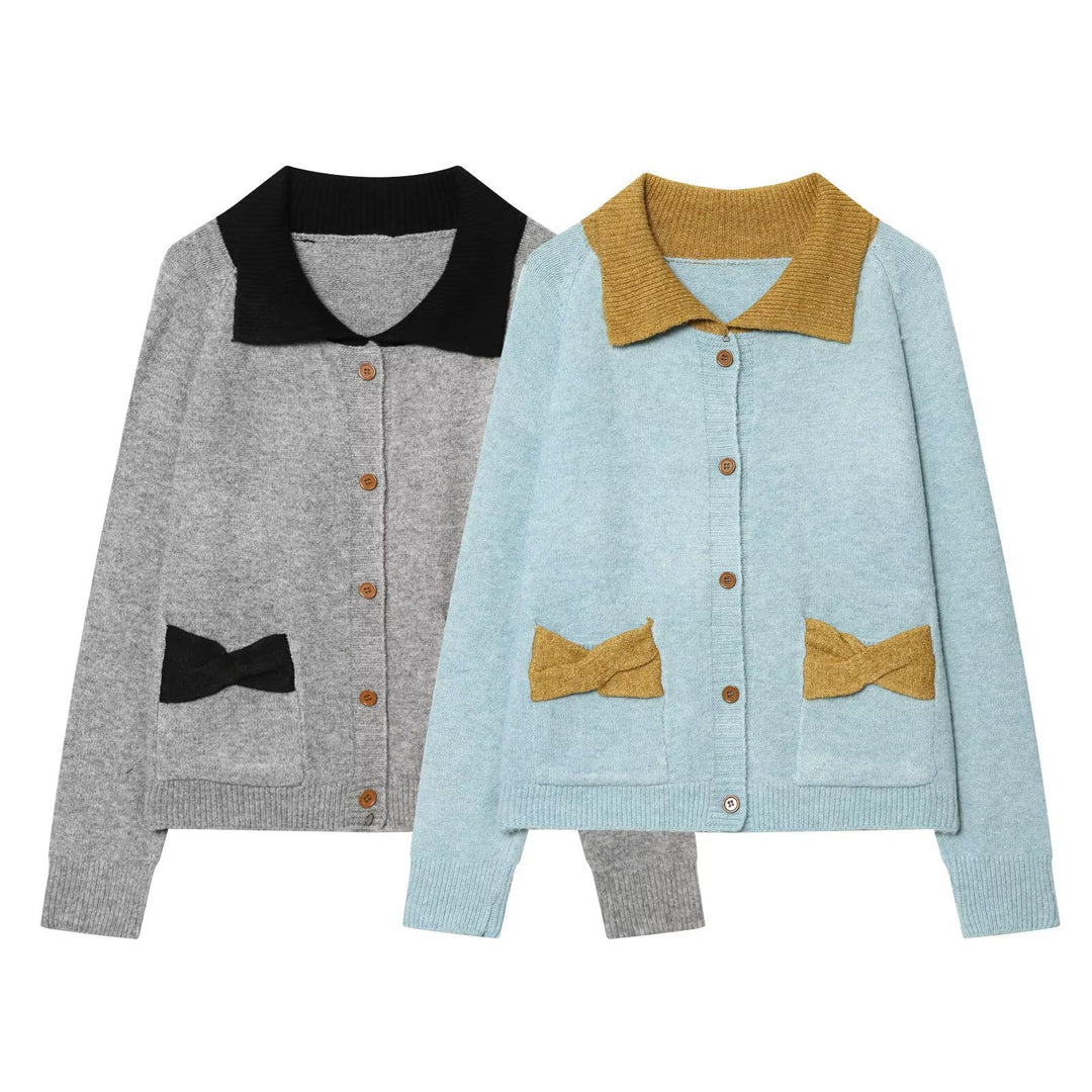 Women’s knit cardigan with oversized collar and bow pockets Mune Fashion