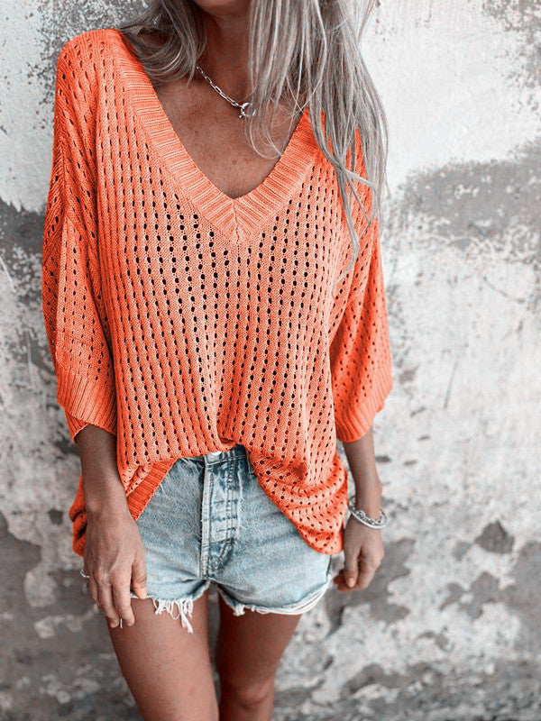 Women's airy knitted V-neck pullover in oversized cut Mune Fashion