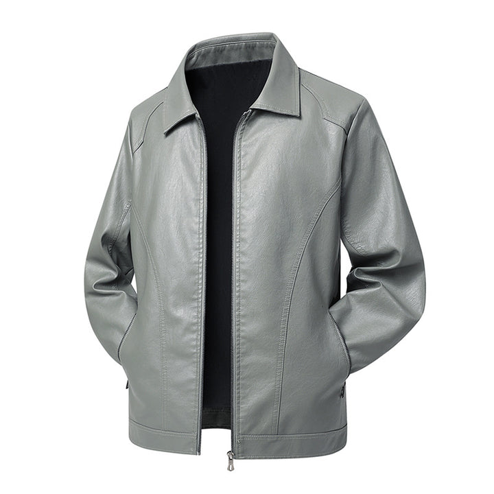Men's Faux Leather Transitional Jacket with Shirt Collar, Concealed Zip & Side Pockets Mune Fashion