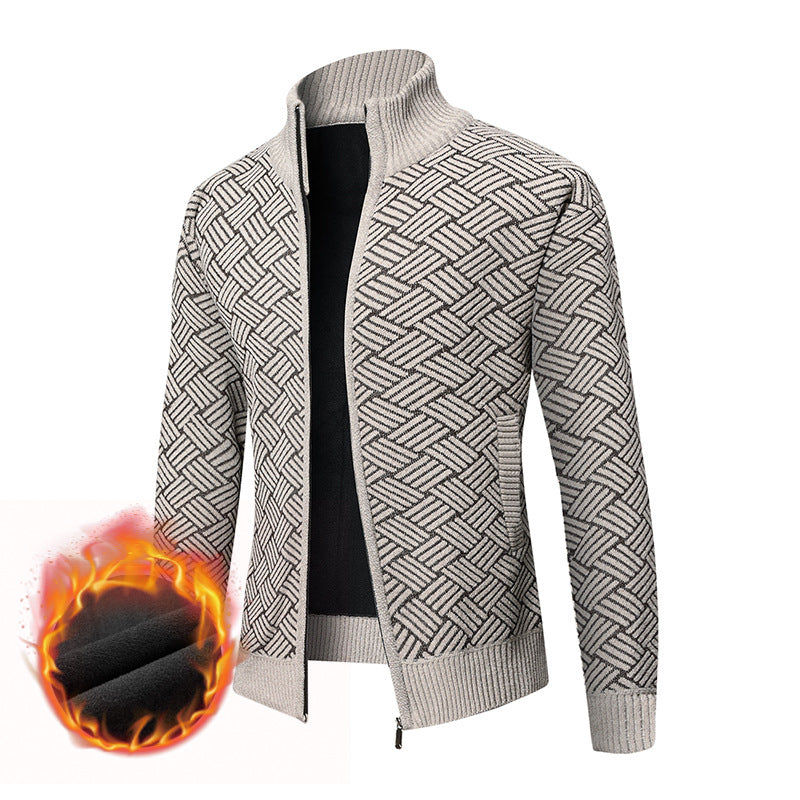 Men's Thermal Knit Zip Jacket with Jacquard Pattern and Fleece Lining Mune Fashion