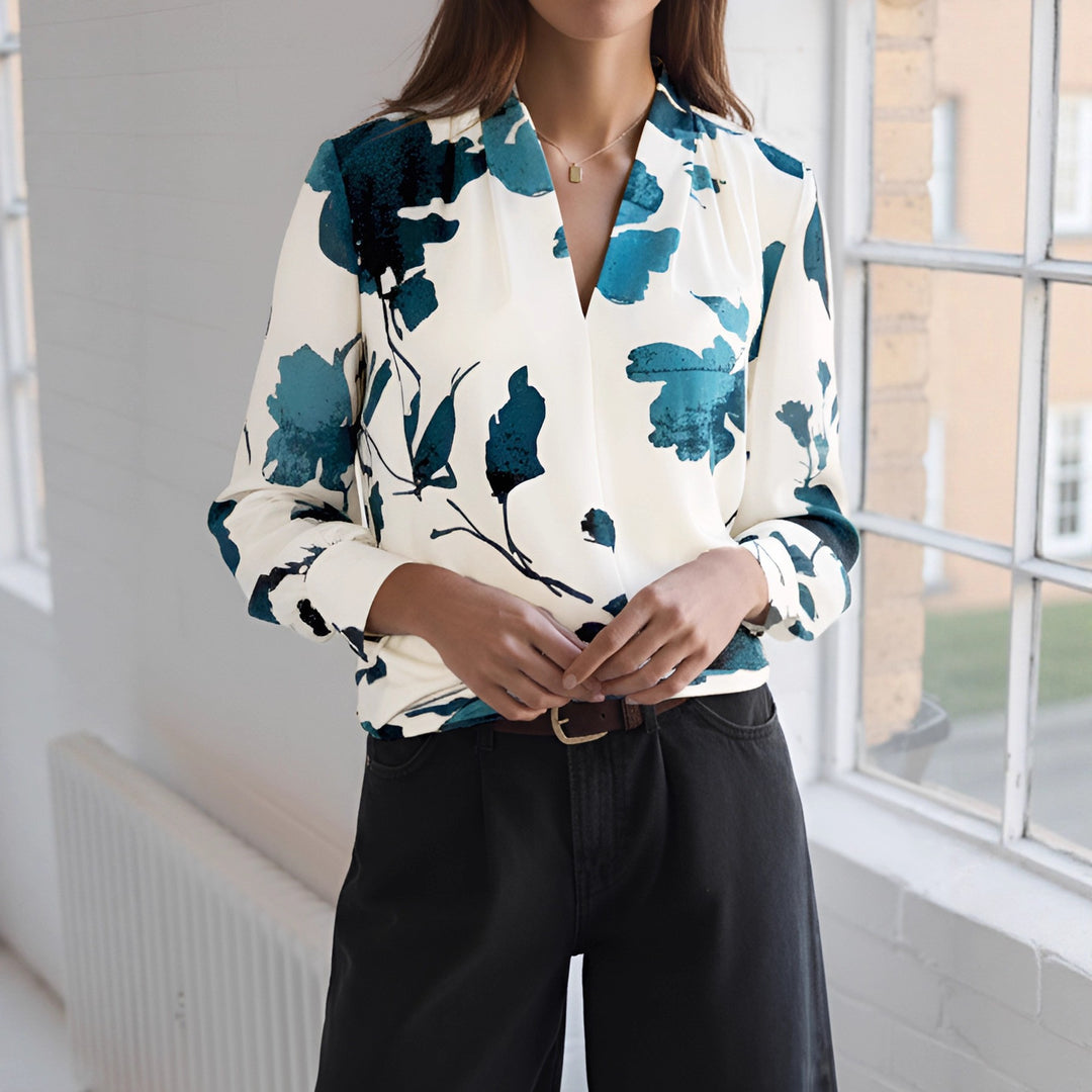 Women Elegant Blouse with Floral Pattern Mune Fashion