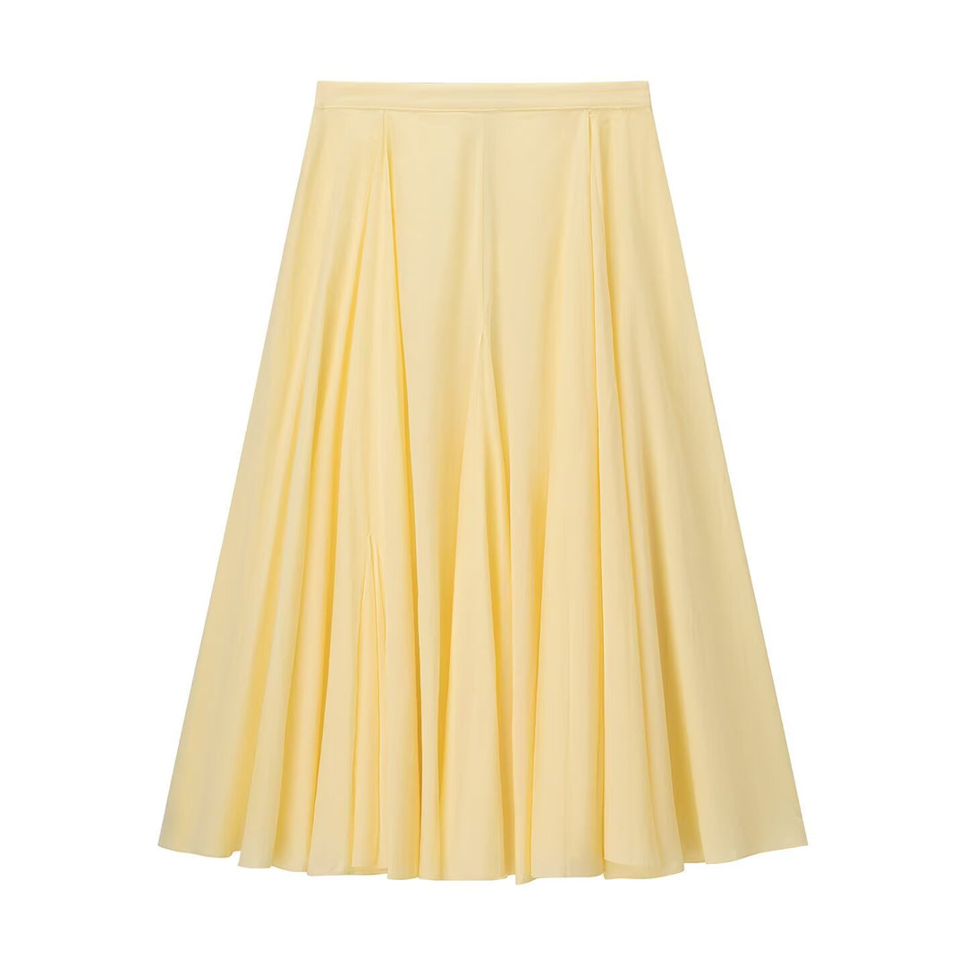 Women Flowing Maxi Skirt with Pleat Inserts and Tailored Waist Mune Fashion