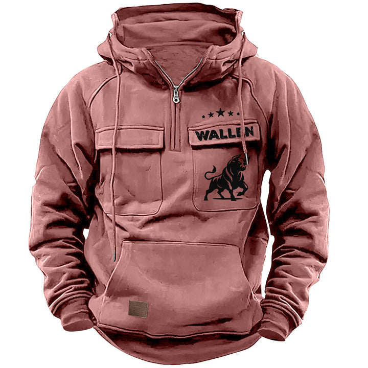 Men's hooded sweatshirt with half zip, cargo chest pockets and kangaroo pocket Mune Fashion
