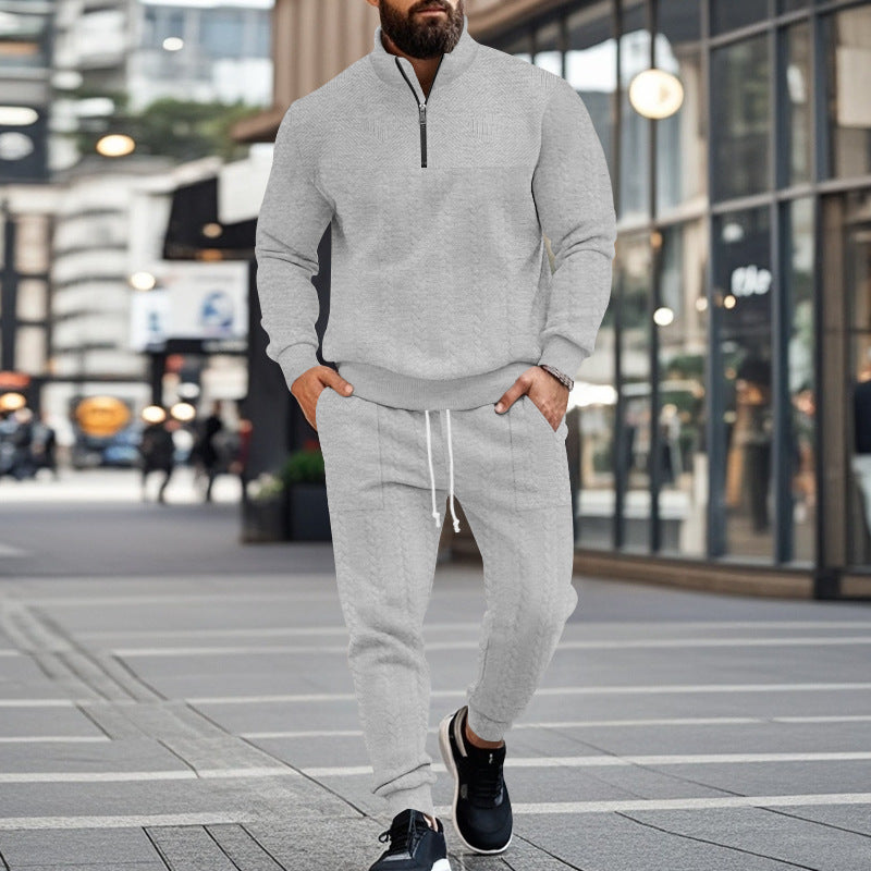 Men's Structured Half-Zip Sweatset with Waffle Knit and Tapered Jogging Pants Mune Fashion