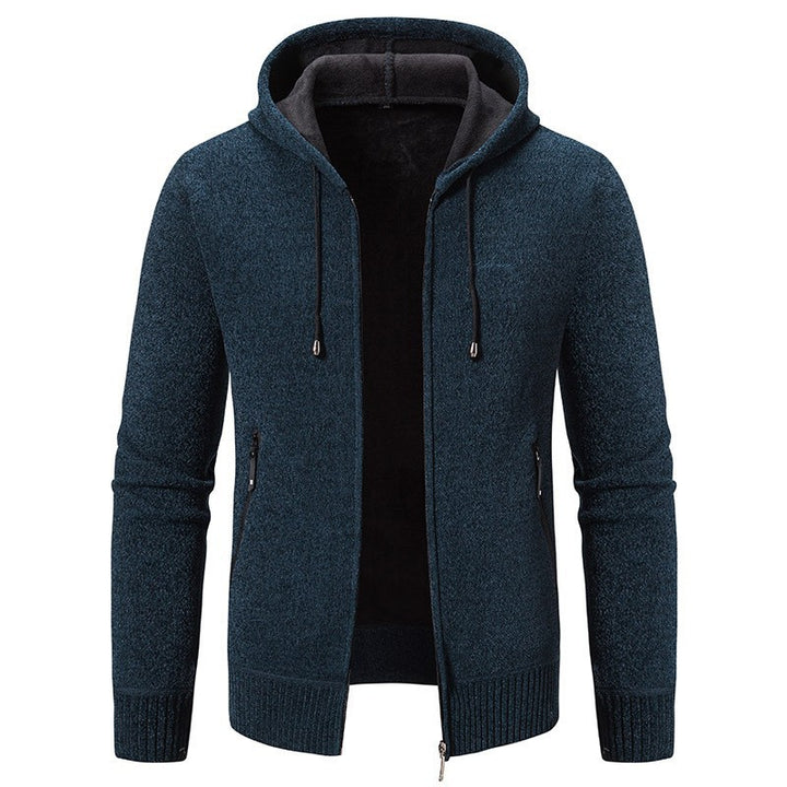 Men's knitted look zip jacket with teddy lining, hood, and concealed zip pockets Mune Fashion