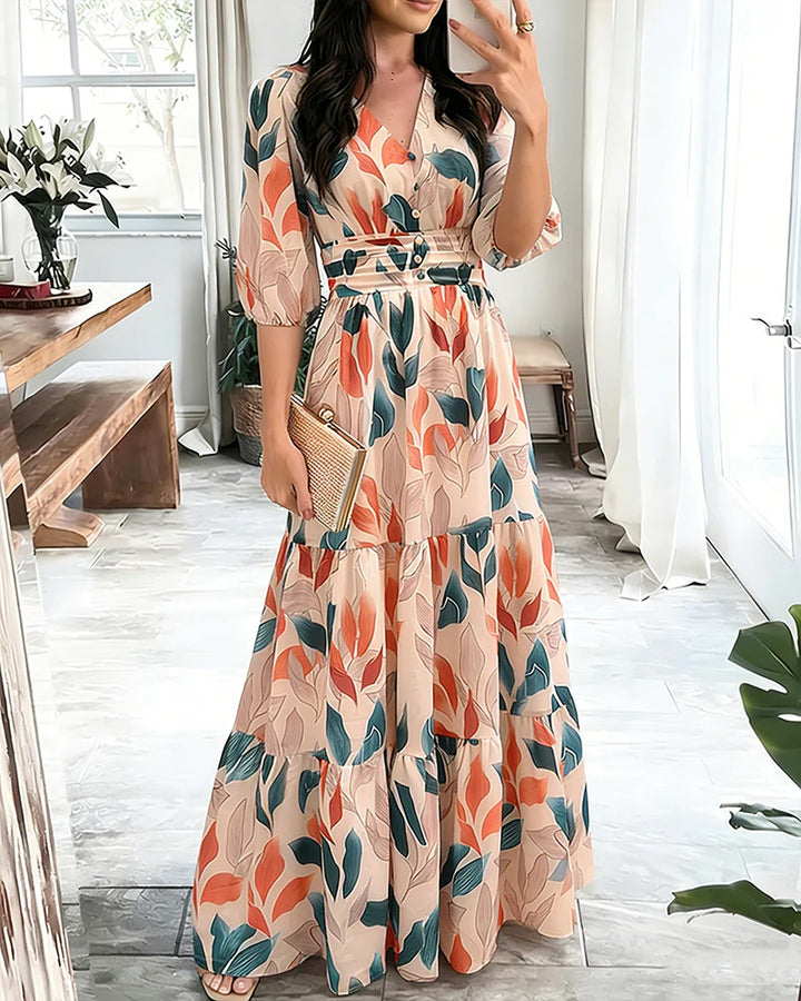 Women's maxi dress with wrap look, V-neck and gathered waist section Drune