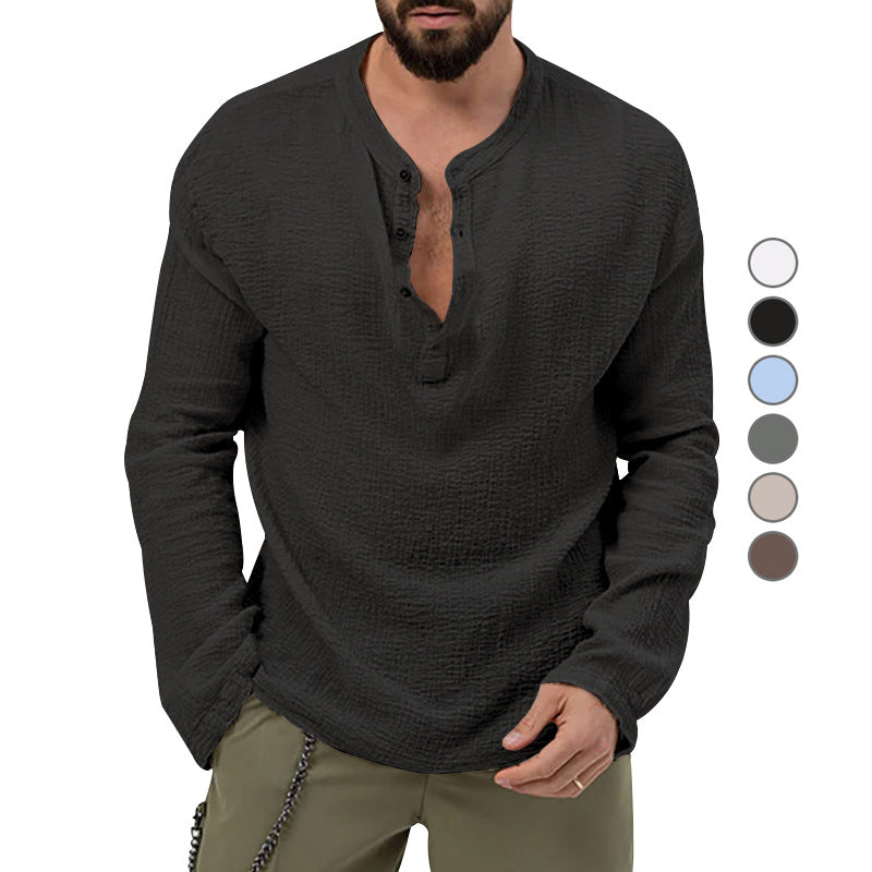 Men's relaxed Henley set made of lightweight cotton gauze with drawstring pants Mune Fashion