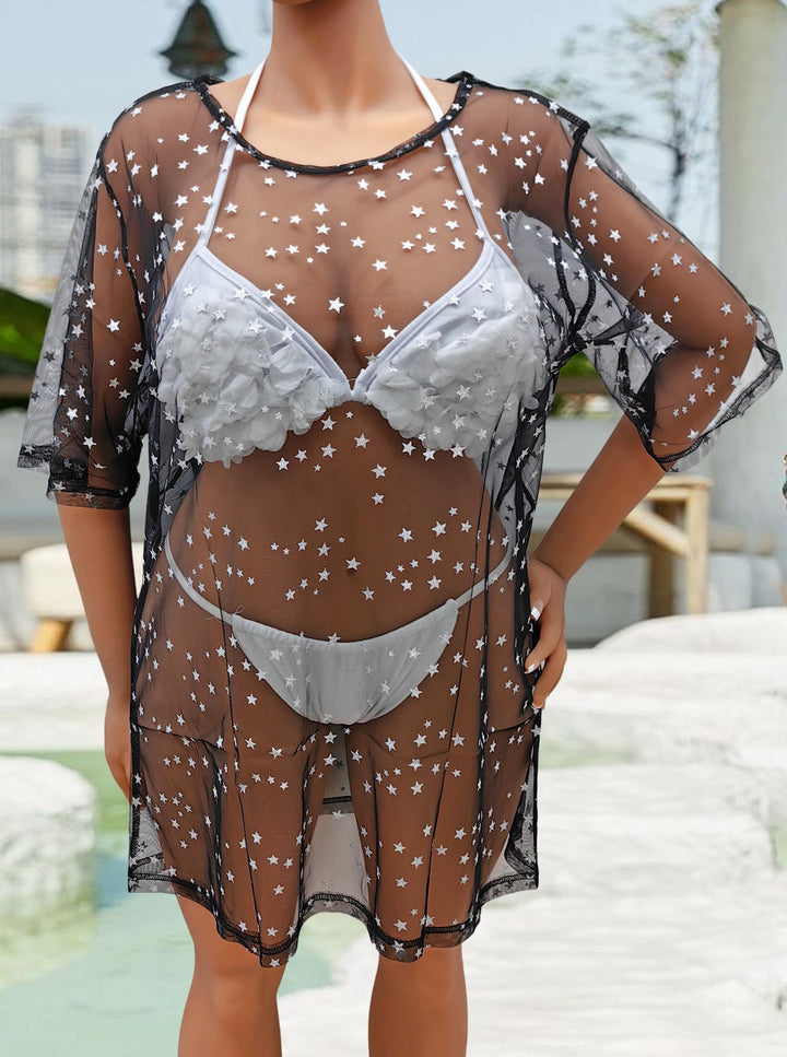 Women's transparent beach cover-up with shimmering stars Mune Fashion