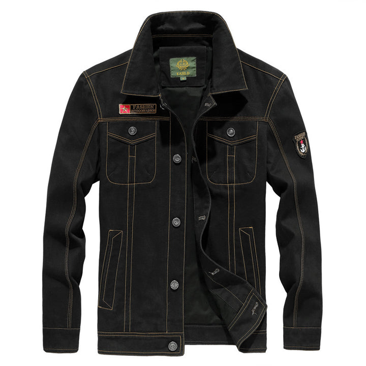 Men's robustly crafted canvas work jacket with breast flaps, inner seam lining, and badge details Mune Fashion