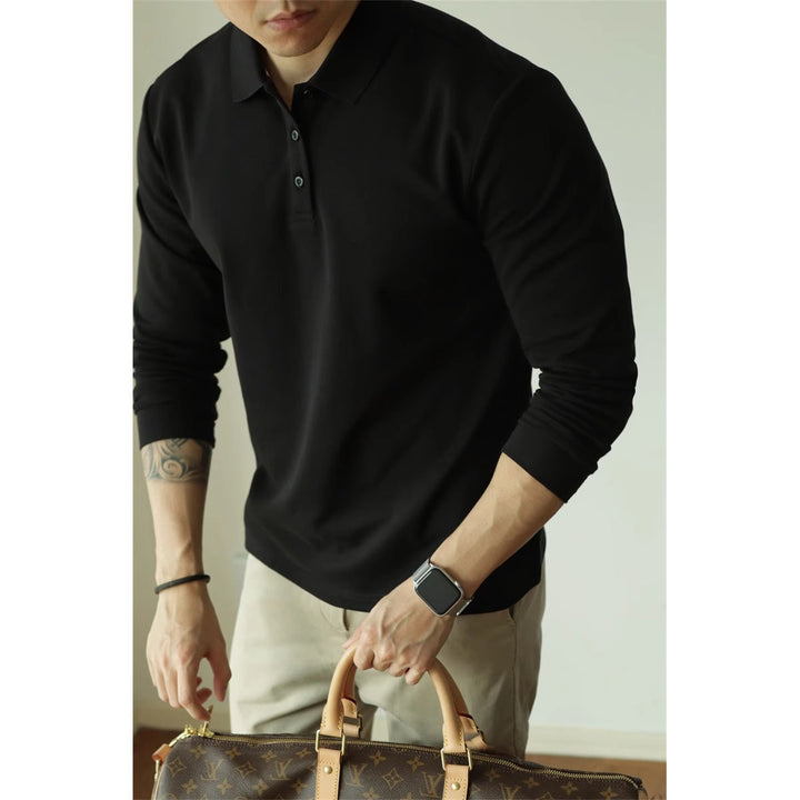 Men's Stylish Long Sleeve Polo Shirt with Fine Structured Design Mune Fashion