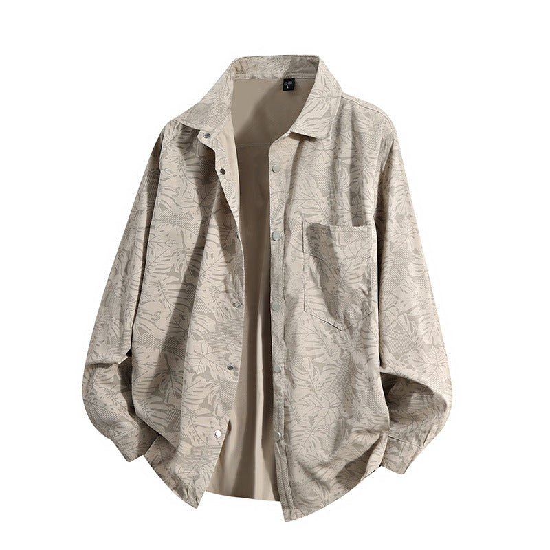 Men's Lightweight Overshirt Jacket with Botanical Allover Print, Snap Button Front & Chest Pocket Mune Fashion