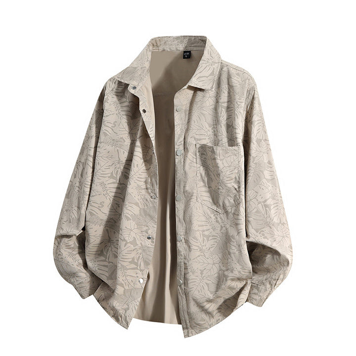Men's Lightweight Overshirt Jacket with Botanical Allover Print, Snap Button Front & Chest Pocket Mune Fashion