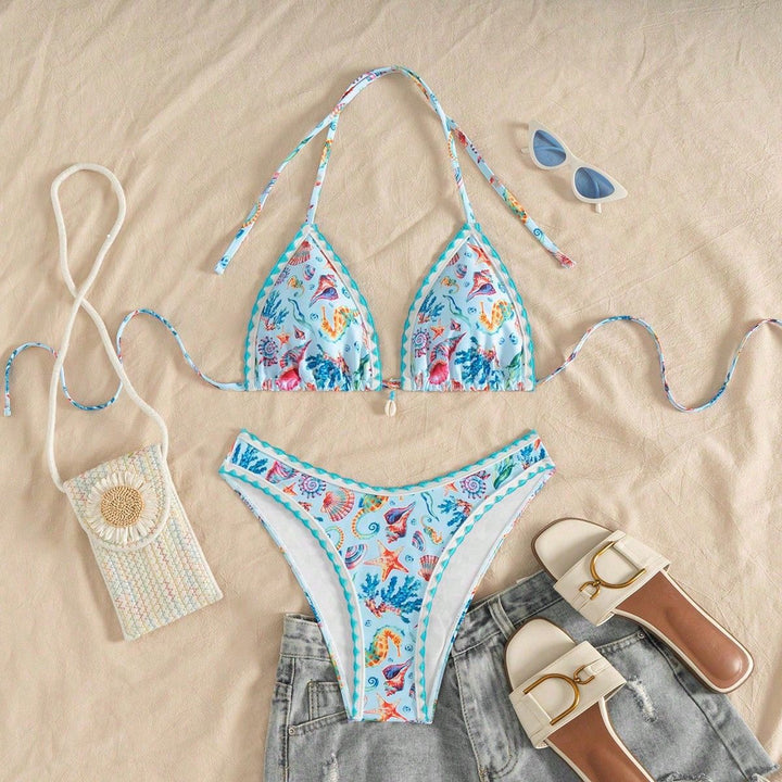Women Triangle Bikini with Maritime Pattern Mune Fashion