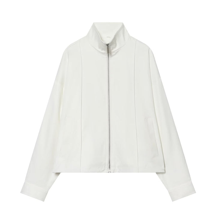 Women Cropped Boxy Transitional Jacket with Funnel Collar and Full-length Zip Mune Fashion