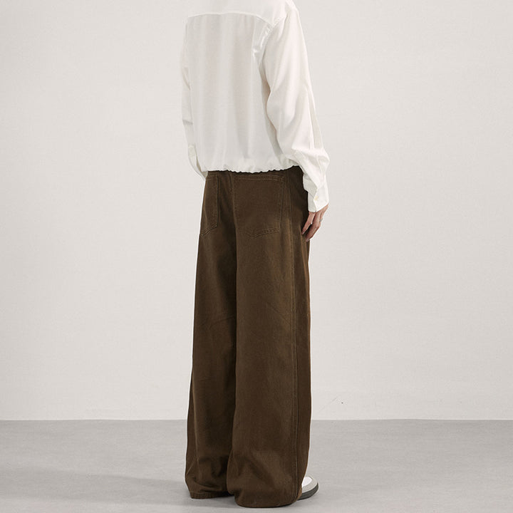 Men's Wide Canvas Pants with Wide Leg and Utility Seams Mune Fashion