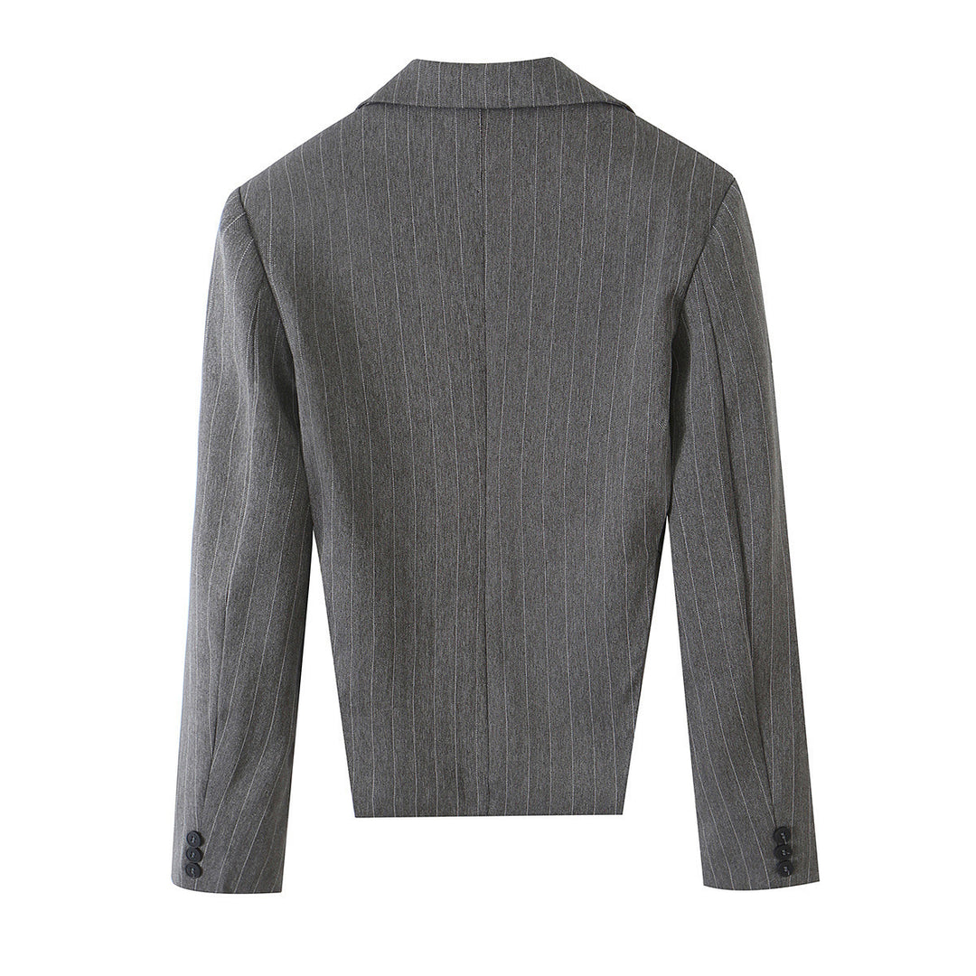 Women's Short Cut Pinstripe Blazer with Side Cut-Outs and Lacing Detail Mune Fashion