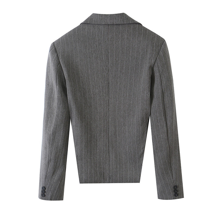 Women's Short Cut Pinstripe Blazer with Side Cut-Outs and Lacing Detail Mune Fashion