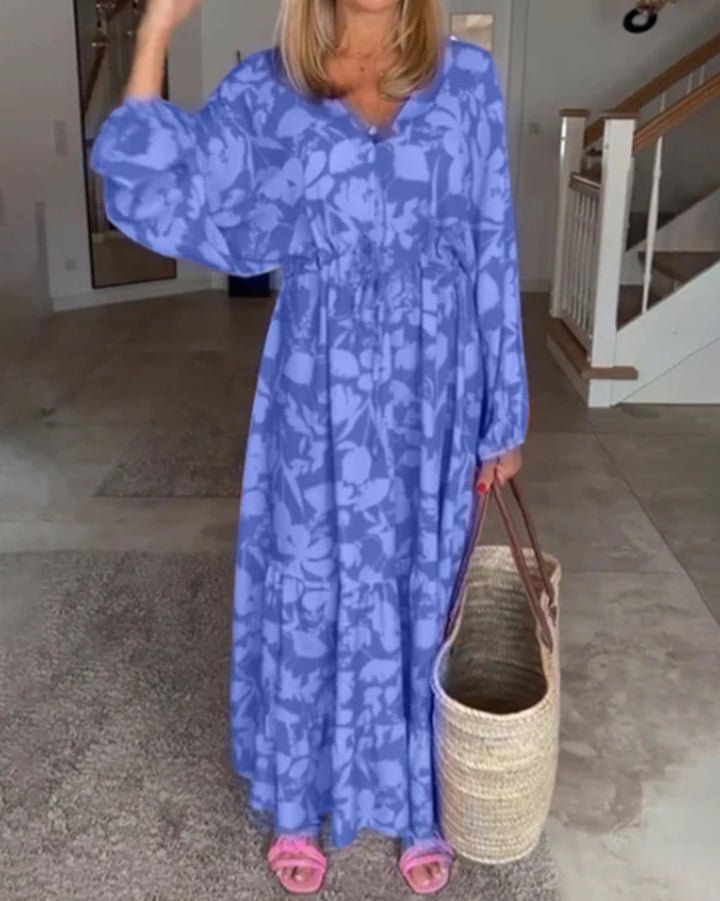 Ladies airy tiered maxi dress with V-neck tunnel waist and balloon sleeves Mune Fashion