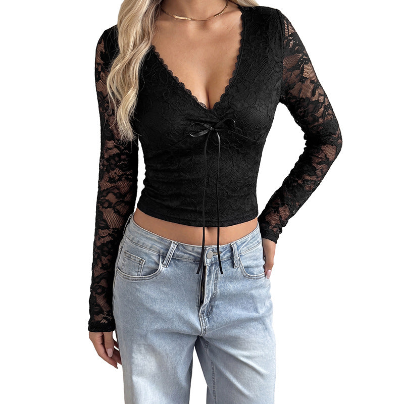 Ladies Elegant Long Sleeve Top with Lace Details Mune Fashion
