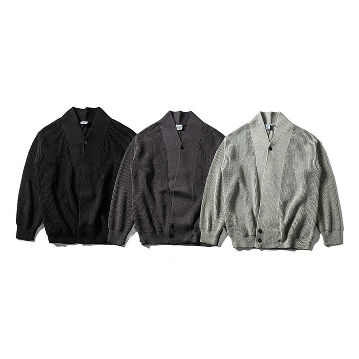 Men's knit cardigan with shawl collar and asymmetrical button placket Mune Fashion